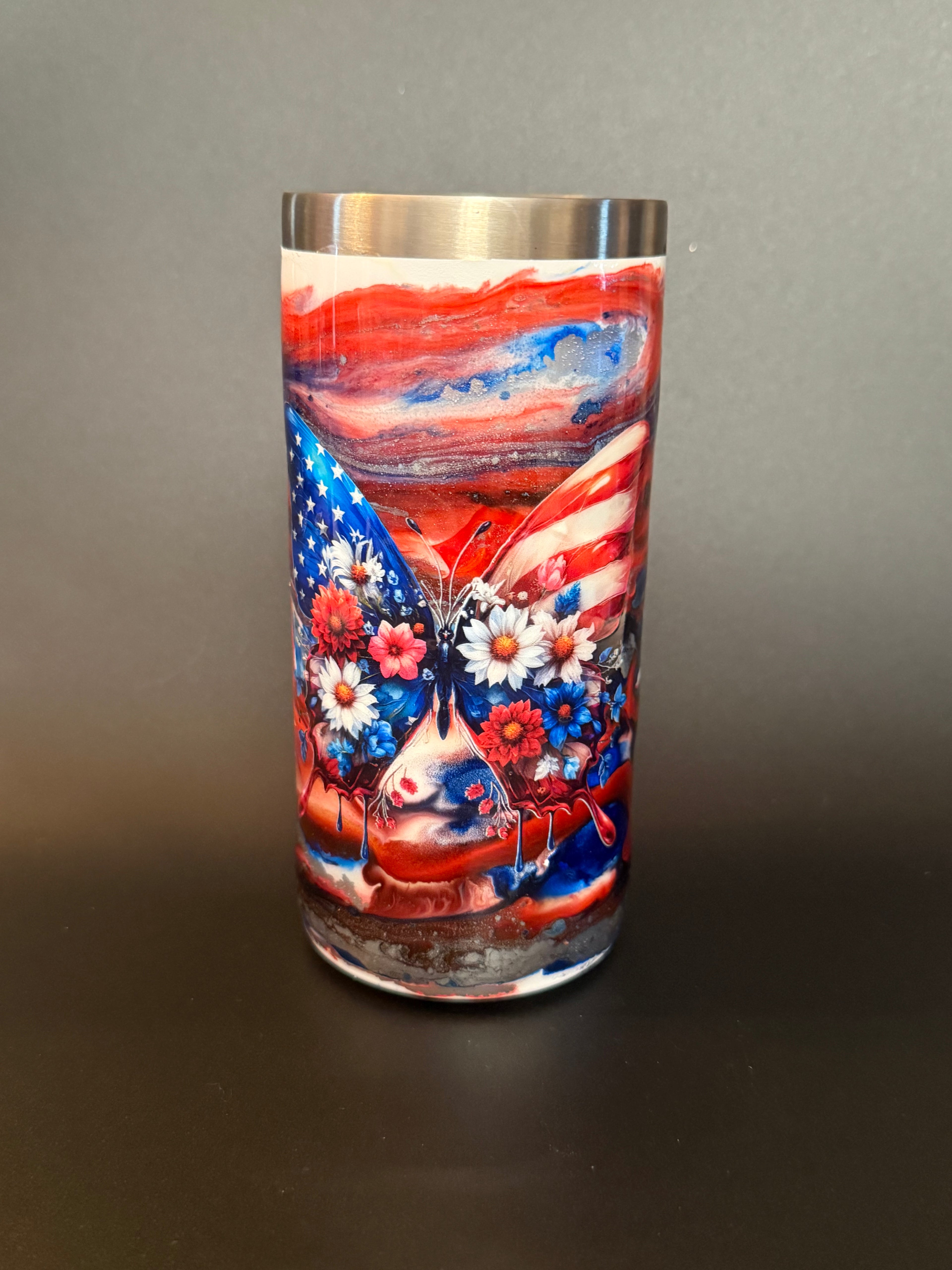 Red, White and Butterfly Koozie