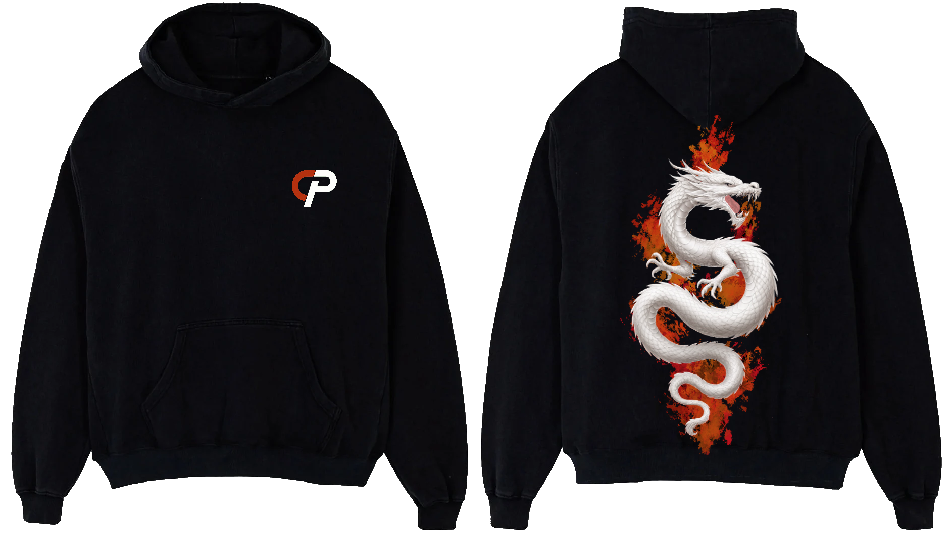 White Dragon Orange Flames